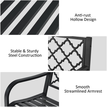 Patio Garden Bench with Iron Casted Seat, Armrest and Backrest