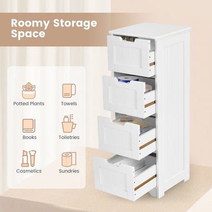 Floor Storage Cabinet Freestanding Bathroom Cabinet with 4 Drawers-White