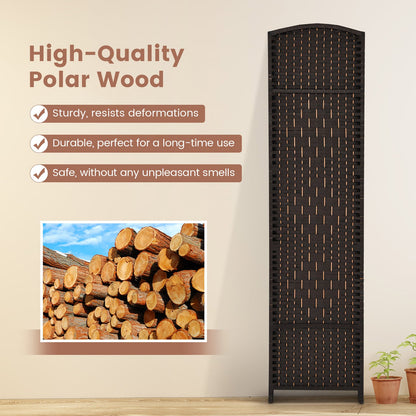 6 Panel Folding Room Divider with Hand-Woven Wicker for Home Office-Brown