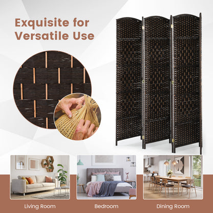 6 Panel Folding Room Divider with Hand-Woven Wicker for Home Office-Brown