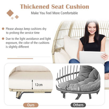 Oversized Rattan Egg Chair with 4 Cushions for Balcony Backyard