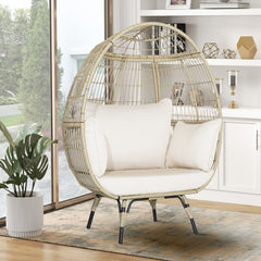 Oversized Rattan Egg Chair with 4 Cushions for Balcony Backyard