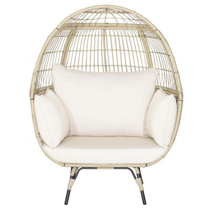 Oversized Rattan Egg Chair with 4 Cushions for Balcony Backyard