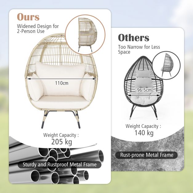 Oversized Rattan Egg Chair with 4 Cushions for Balcony Backyard
