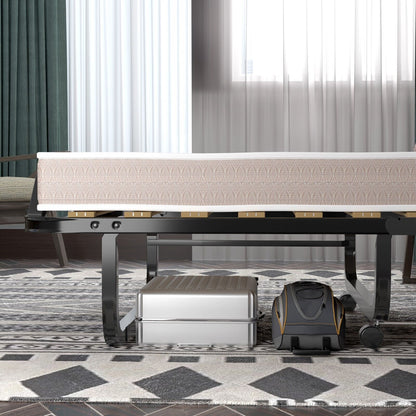 Folding Bed with 10cm Memory Foam Mattress and Wheels-White