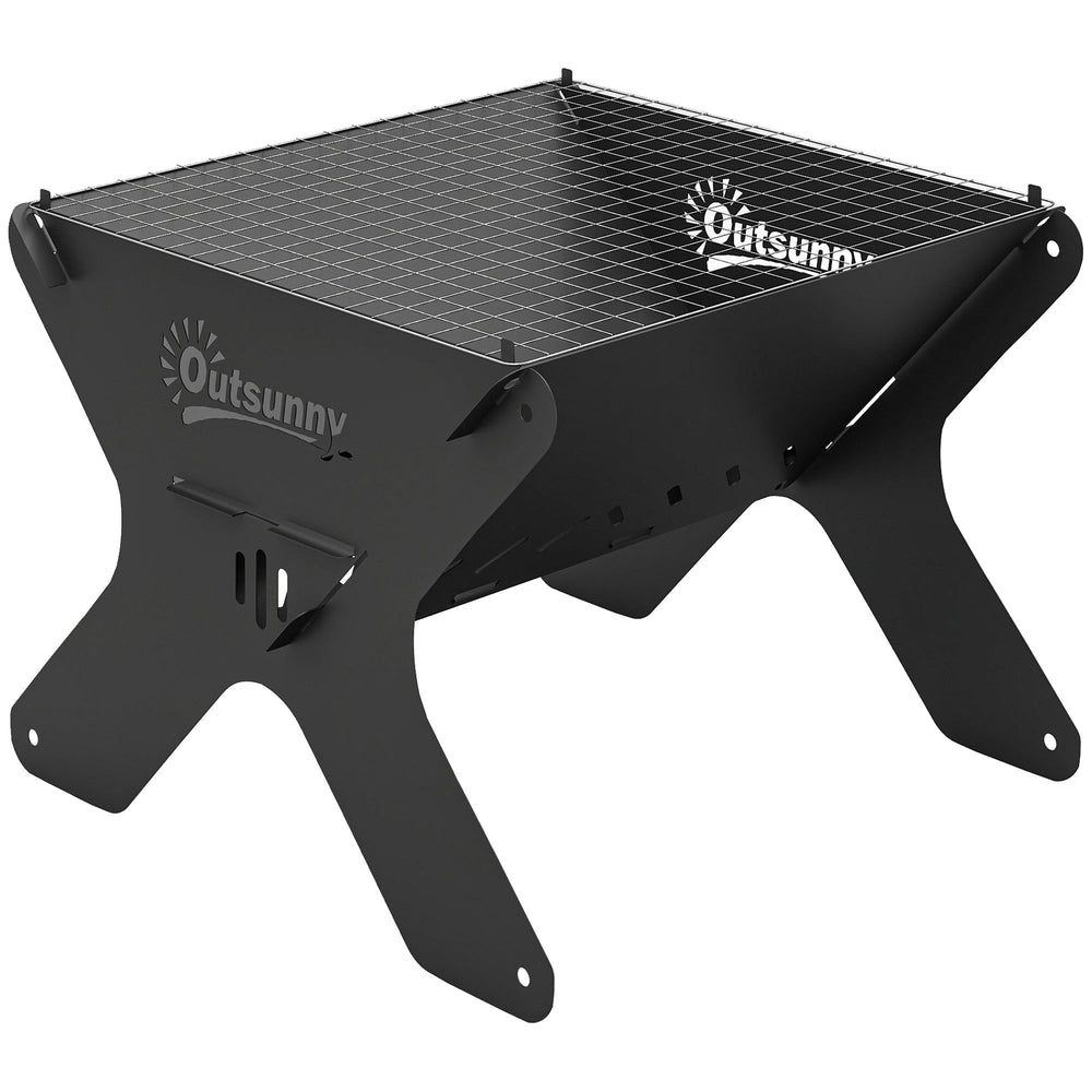 Outsunny 2-In-1 Portable BBQ Grill and Camping Fire Pit, Tabletop Charcoal Barbecue Grill with Gripper, Gloves and Carry Bag