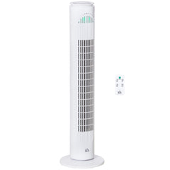HOMCOM 30'' Freestanding Tower Fan, 3 Speed 3 Mode, 10h Timer, 70 Degree Oscillation, LED Light, 5M Remote Controller, White