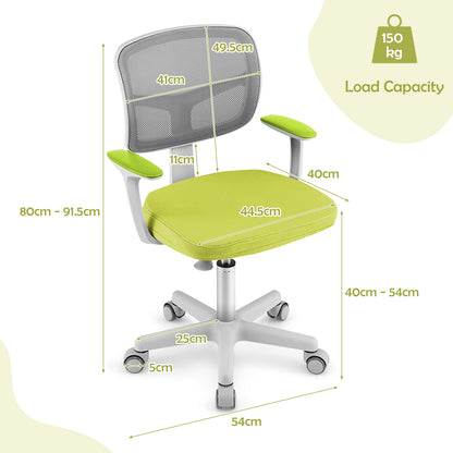 Kids Height-Adjustable Swivel Computer Desk Chair with Lumbar Support-Green