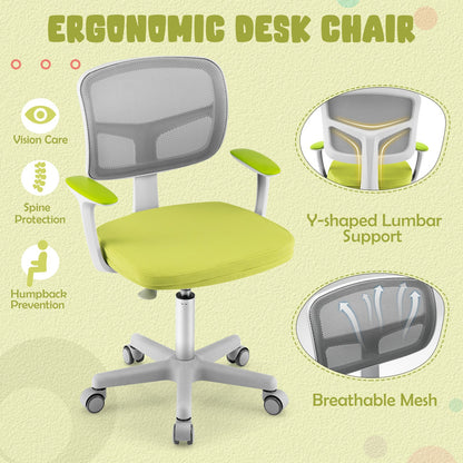 Kids Height-Adjustable Swivel Computer Desk Chair with Lumbar Support-Green
