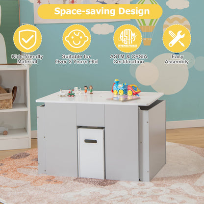 4-in-1 Kids Table and Chairs Set with 2 Stackable Chairs-Grey