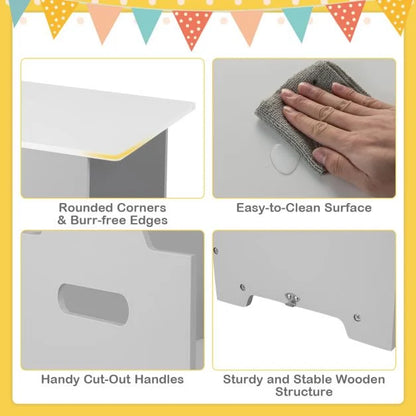 4-in-1 Kids Table and Chairs Set with 2 Stackable Chairs-Grey