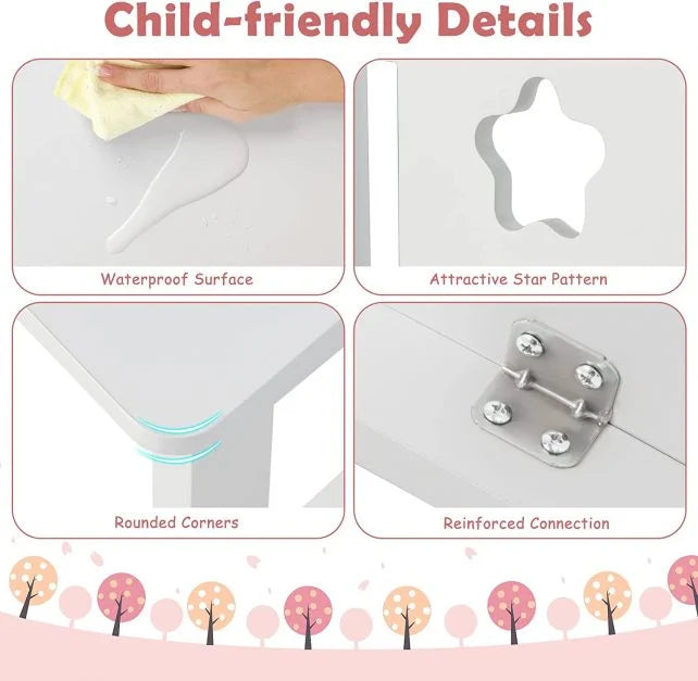 Wooden Kids Desk and Chair Set with Hutch for Studying and Reading-White