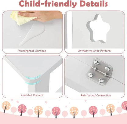 Wooden Kids Desk and Chair Set with Hutch for Studying and Reading-White