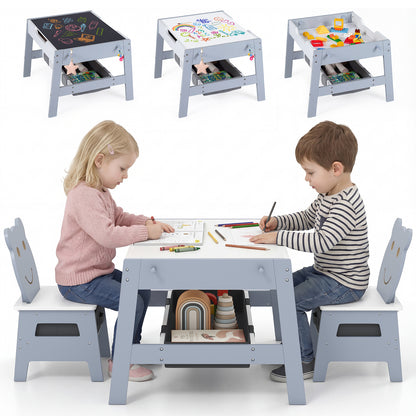 Versatile Kids Table and 2 Chairs Set with Detachable Double-sized Tabletop-Grey
