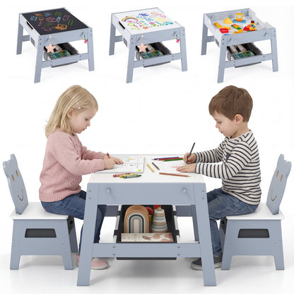 Versatile Kids Table and 2 Chairs Set with Detachable Double-sized Tabletop-Grey