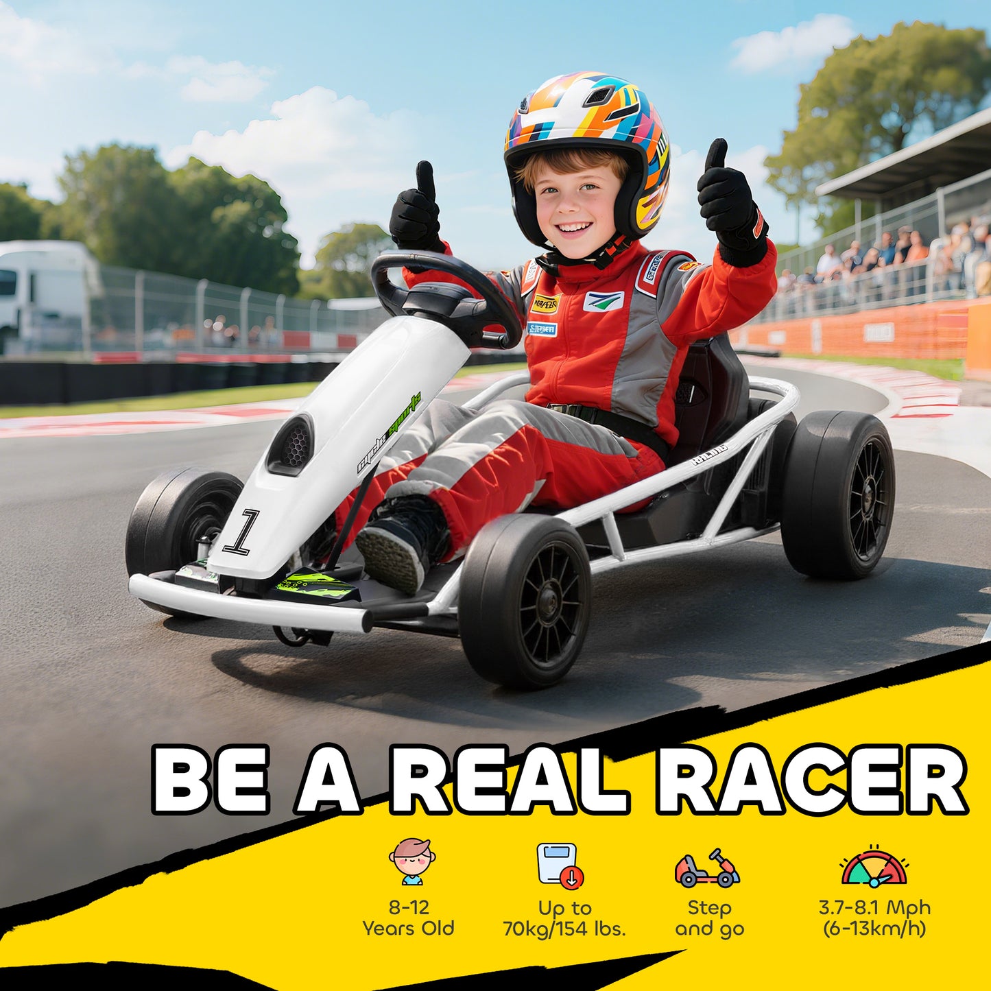HOMCOM 24V Electric Go Kart for Kids, Drift Ride-On Racing Go Kart with 2 Speeds, for Boys Girls Aged 8-12 Years Old, White