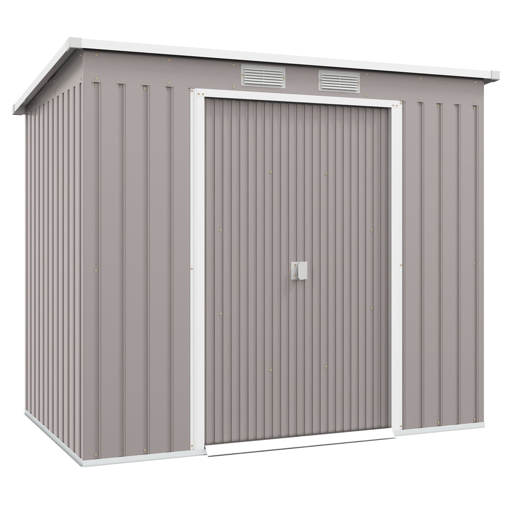 Outsunny 7 x 4 Garden Shed, Galvanised Steel, Metal Lean-to Tool Shed with Foundation Kit, Grey