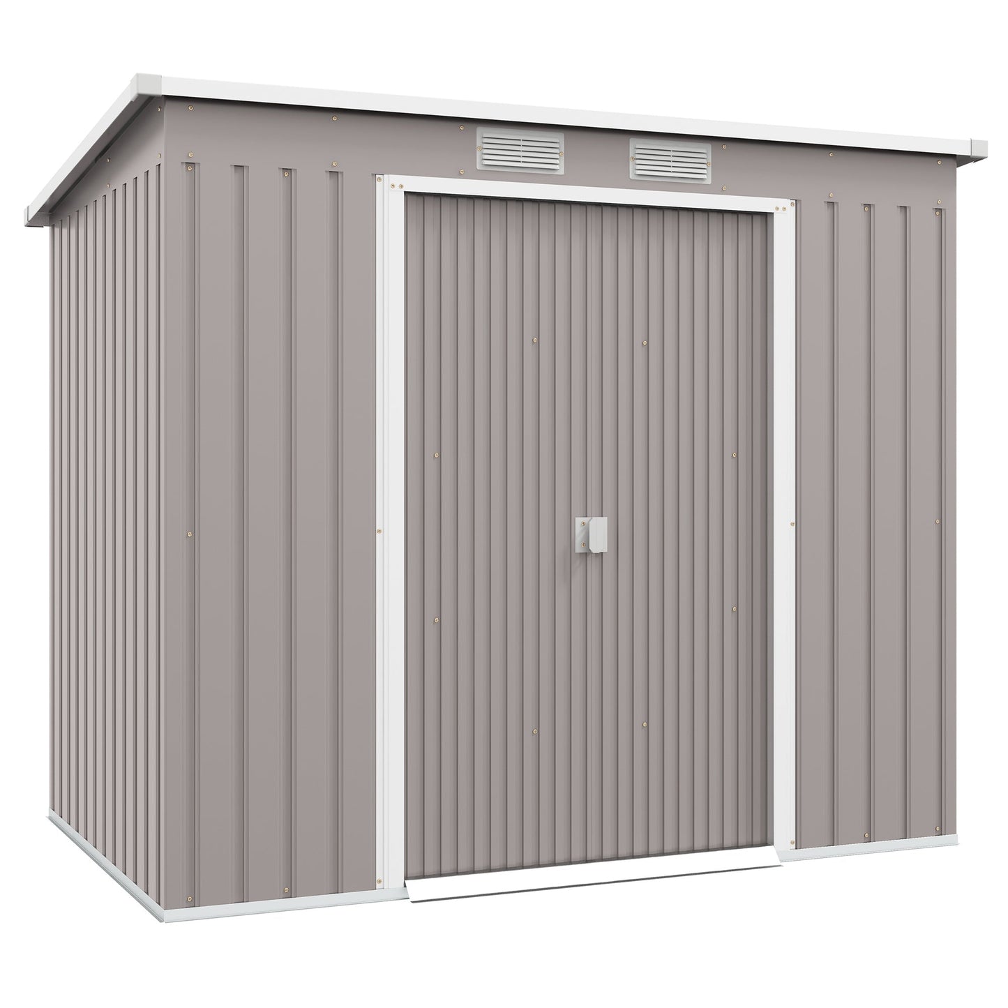 Outsunny 7 x 4 Garden Shed, Galvanised Steel, Metal Lean-to Tool Shed with Foundation Kit, Grey