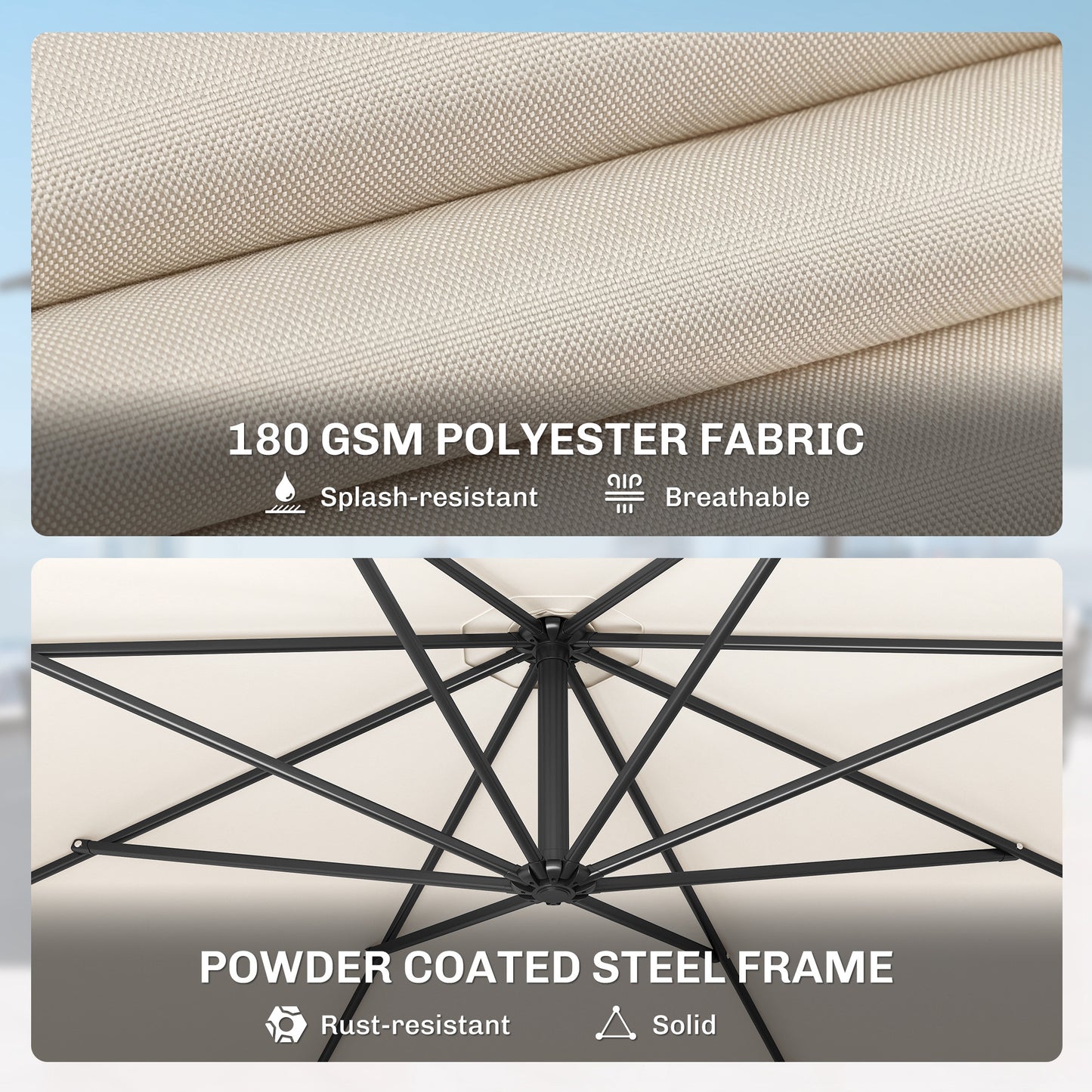 Outsunny 3 m Overhanging Cantilever Parasol, with Cross Base - Cream White