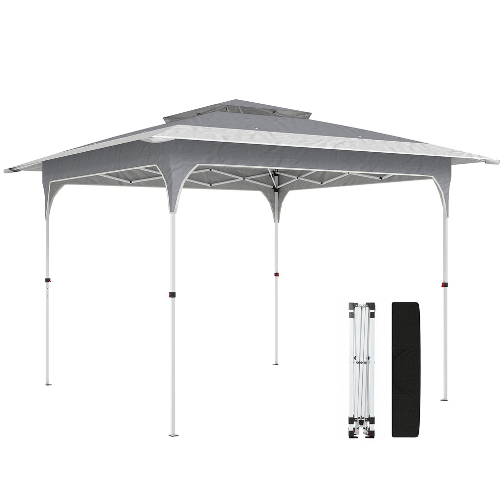 Outsunny 3.5 x 3.5 m Pop Up Gazebo with One-Push Setup, UPF50+ Double Tier Garden Party Tent Marquee with Carry Bag, Dark Grey