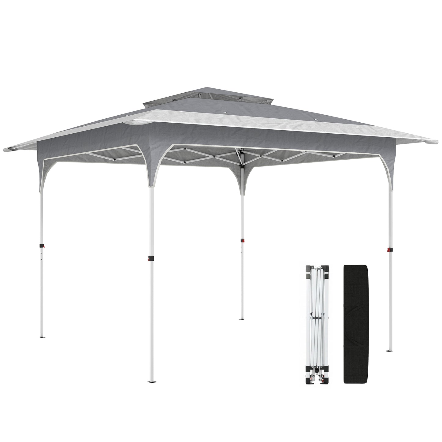 Outsunny 3.5 x 3.5 m Pop Up Gazebo with One-Push Setup, UPF50+ Double Tier Garden Party Tent Marquee with Carry Bag, Dark Grey