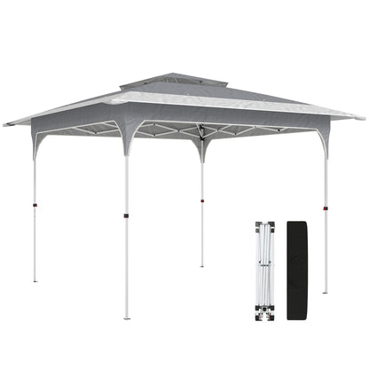 Outsunny 3.5 x 3.5 m Pop Up Gazebo with One-Push Setup, UPF50+ Double Tier Garden Party Tent Marquee with Carry Bag, Dark Grey