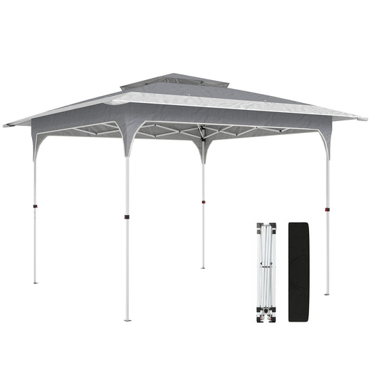 Outsunny 3.5 x 3.5 m Pop Up Gazebo with One-Push Setup, UPF50+ Double Tier Garden Party Tent Marquee with Carry Bag, Dark Grey