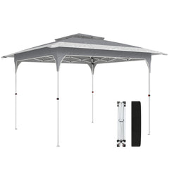 Outsunny 3.5 x 3.5 m Pop Up Gazebo with One-Push Setup, UPF50+ Double Tier Garden Party Tent Marquee with Carry Bag, Dark Grey