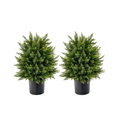 Set of 2 Artificial Cedar Topiary Ball Trees with Cement Pot