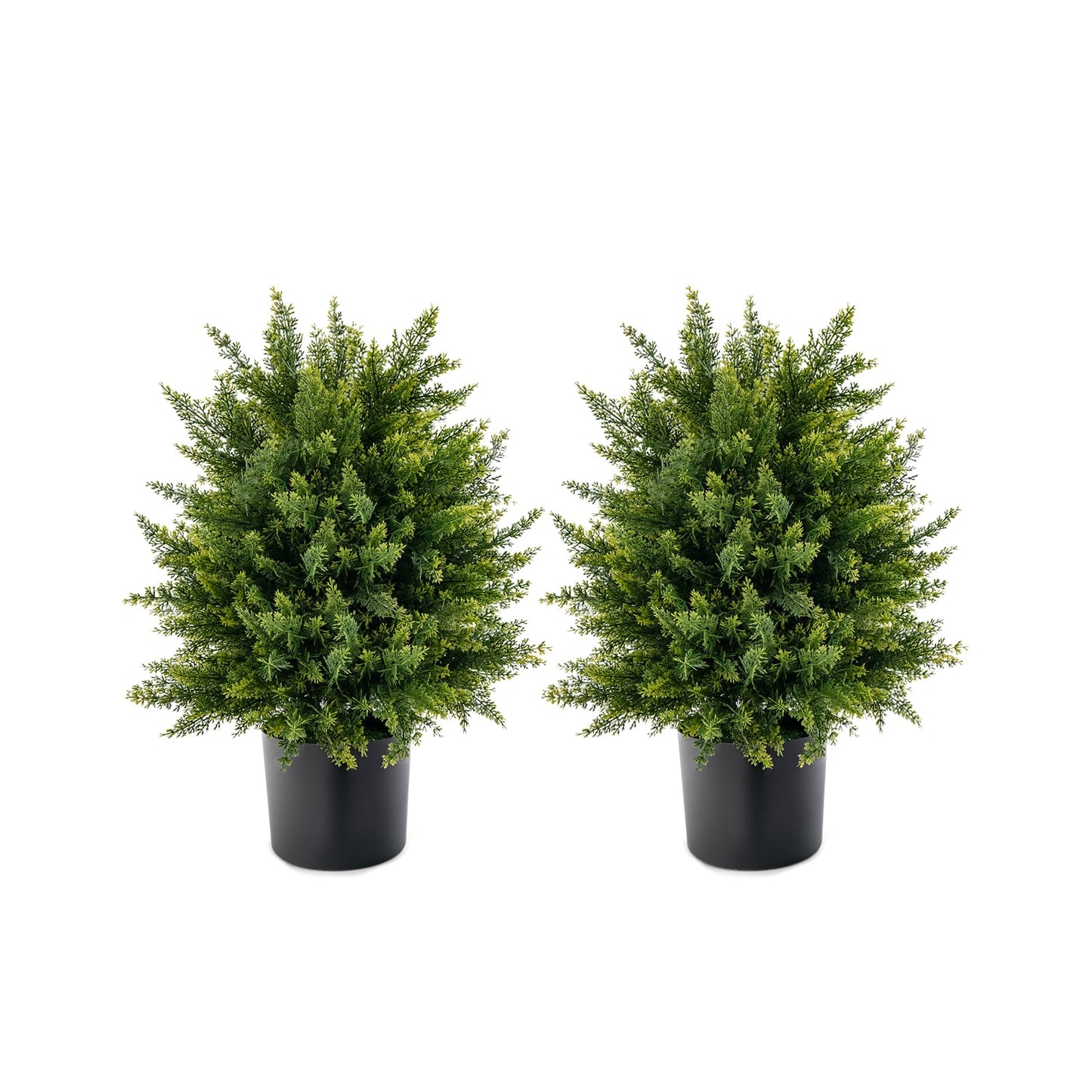 Set of 2 Artificial Cedar Topiary Ball Trees with Cement Pot