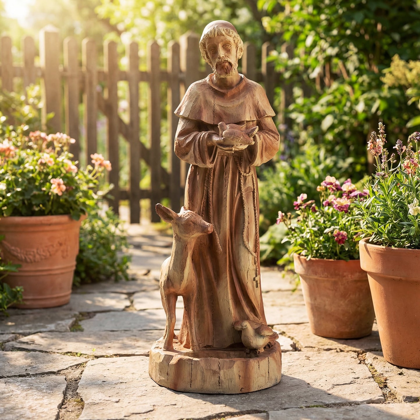 62cm St. Francis Statue with Bird Feeder Saint Francis of Assisi Garden Decoration-Brown