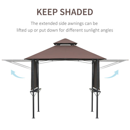 Outsunny 2.4 x 1.5 m (8' x 5') Grill Gazebo Canopy with Extendable Side Awnings, Outdoor BBQ Gazebo Shelter with 2 Side Shelves for Garden, Patio, Barbecue, Picnic, Coffee