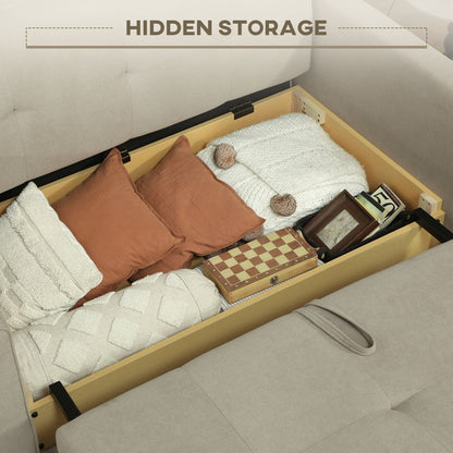 HOMCOM 2 Seater Sofa Bed with Hidden Storage, Pull Out Convertible Bed Settee, Modern Velvet Loveseat Sofa Sleeper with 2 Cushions for Living Room, Guest Room, Light Brown