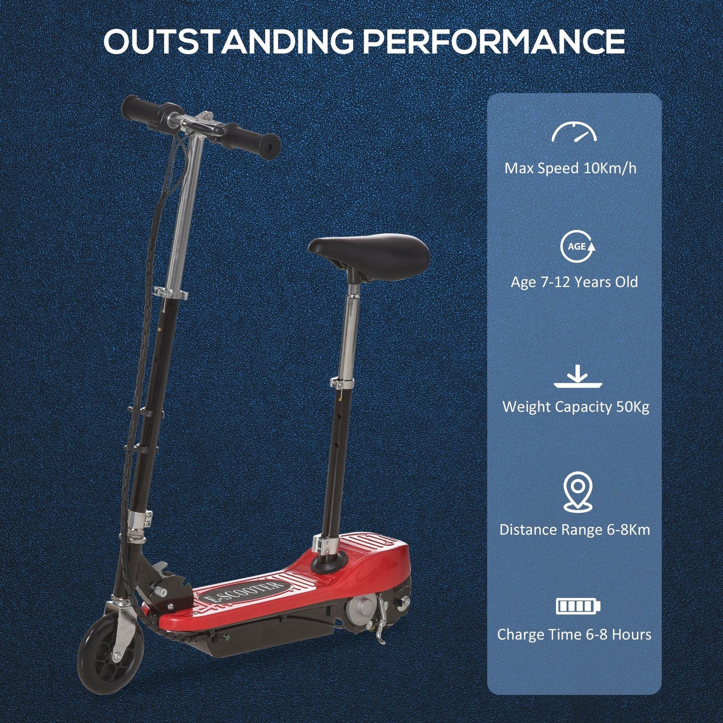 HOMCOM Powered E-Scooter Ride-On, with Brakes, Adjustable Seat, Adjustable Handlebars, Red