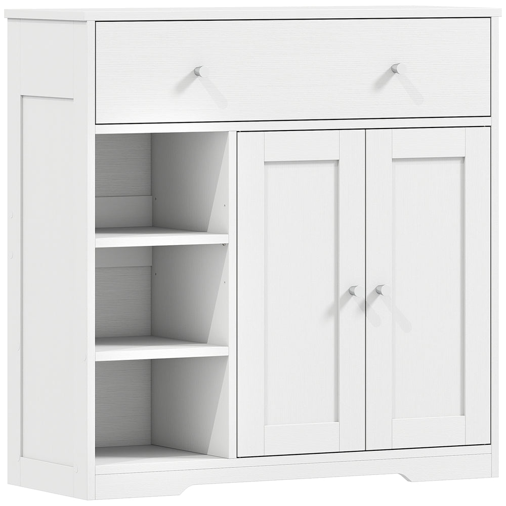 HOMCOM Bathroom Floor Cabinet, Freestanding Bathroom Cabinet with Drawer, Door, Open Shelves, White