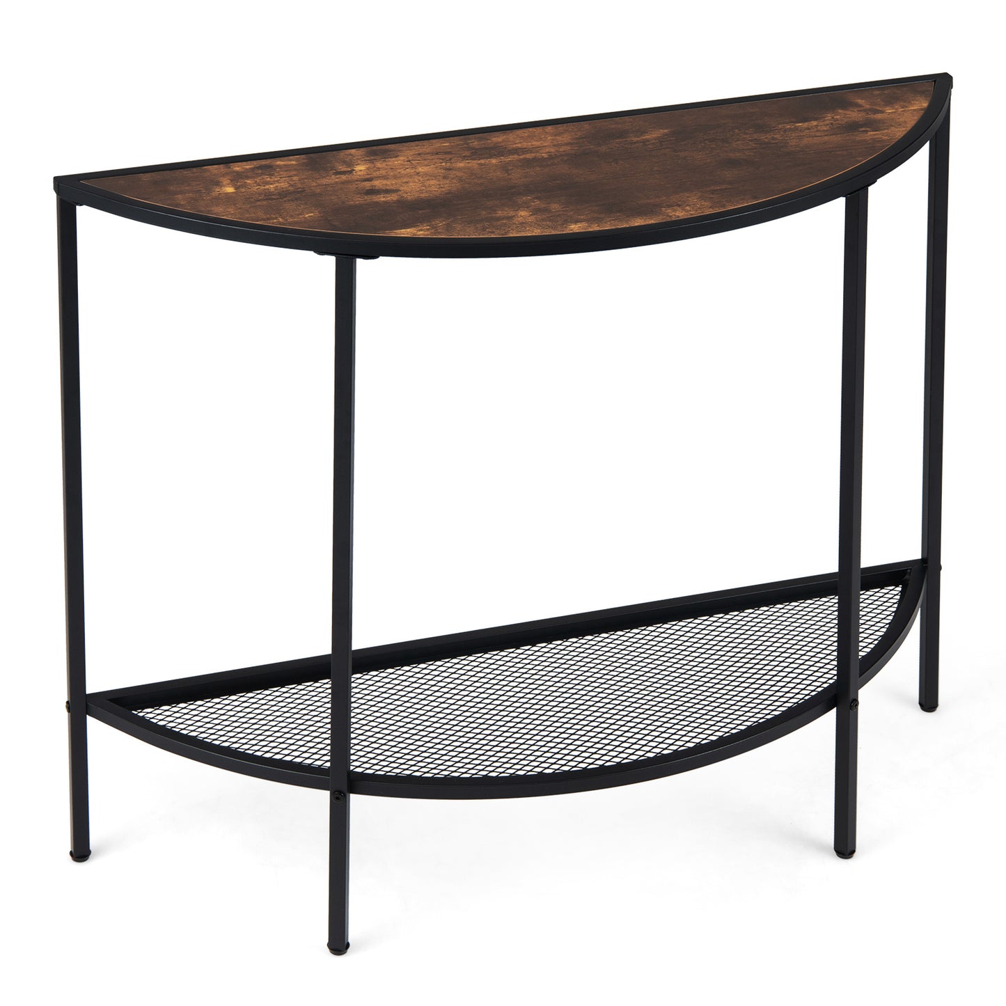 Half Moon Console Table 2-Tier Narrow Entryway Table with Storage Shelf-Rustic Brown