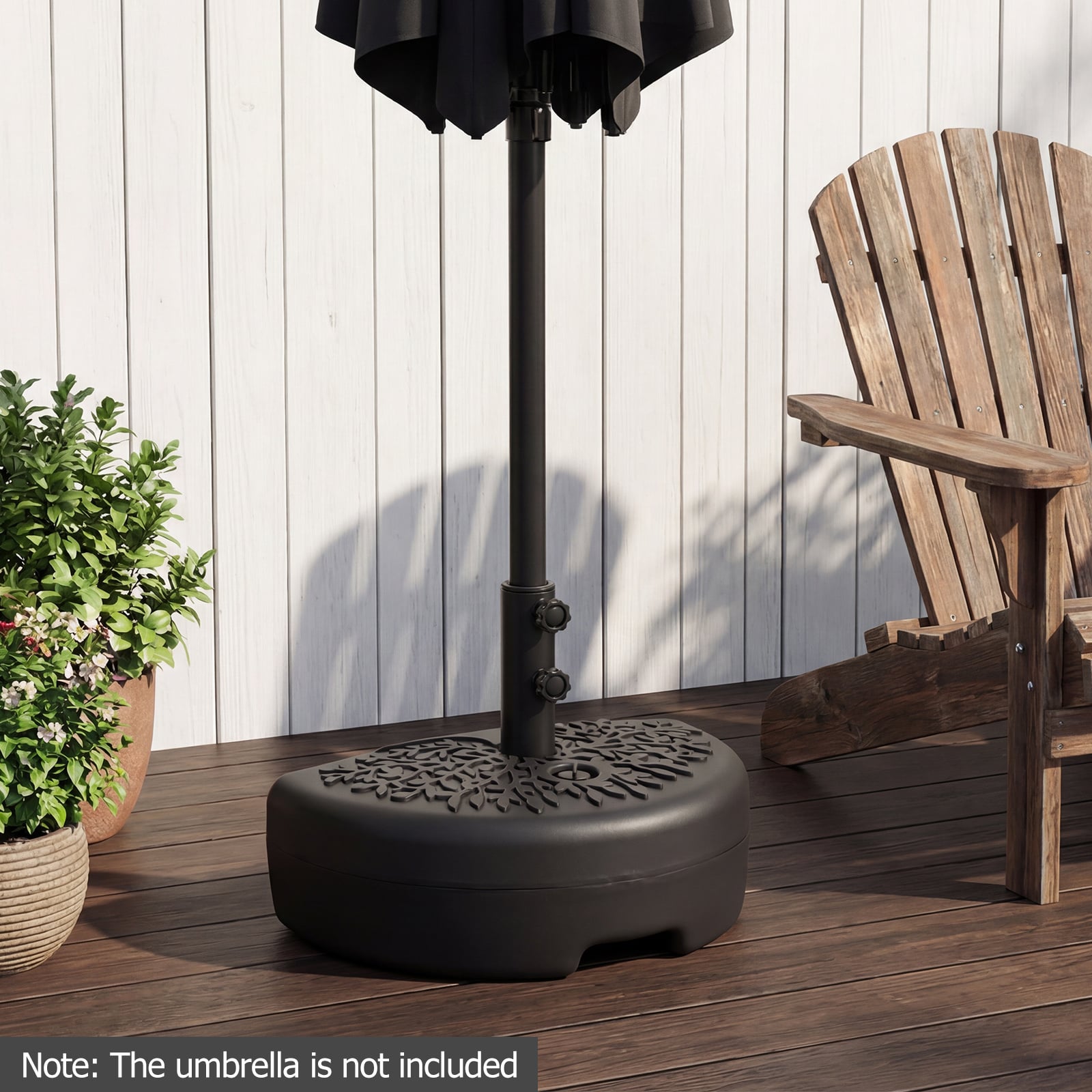 Half Round Patio Umbrella Base Fillable Stand with Decorative Patterns-Black