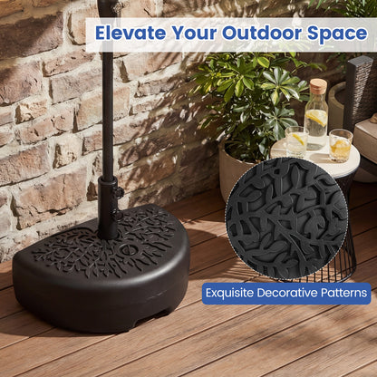 Half Round Patio Umbrella Base Fillable Stand with Decorative Patterns-Black