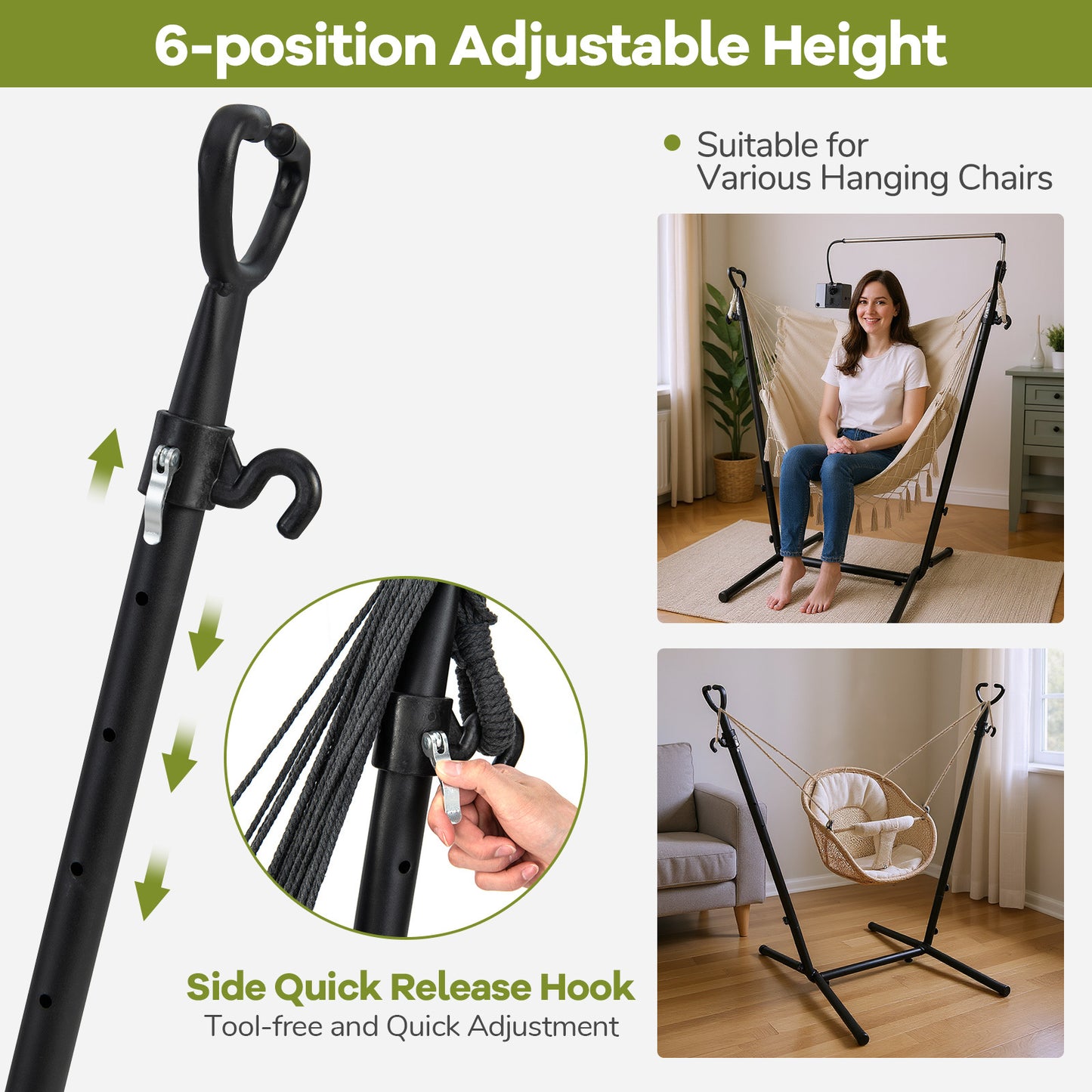 Hammock Chair with Stand and Phone Holder-Beige