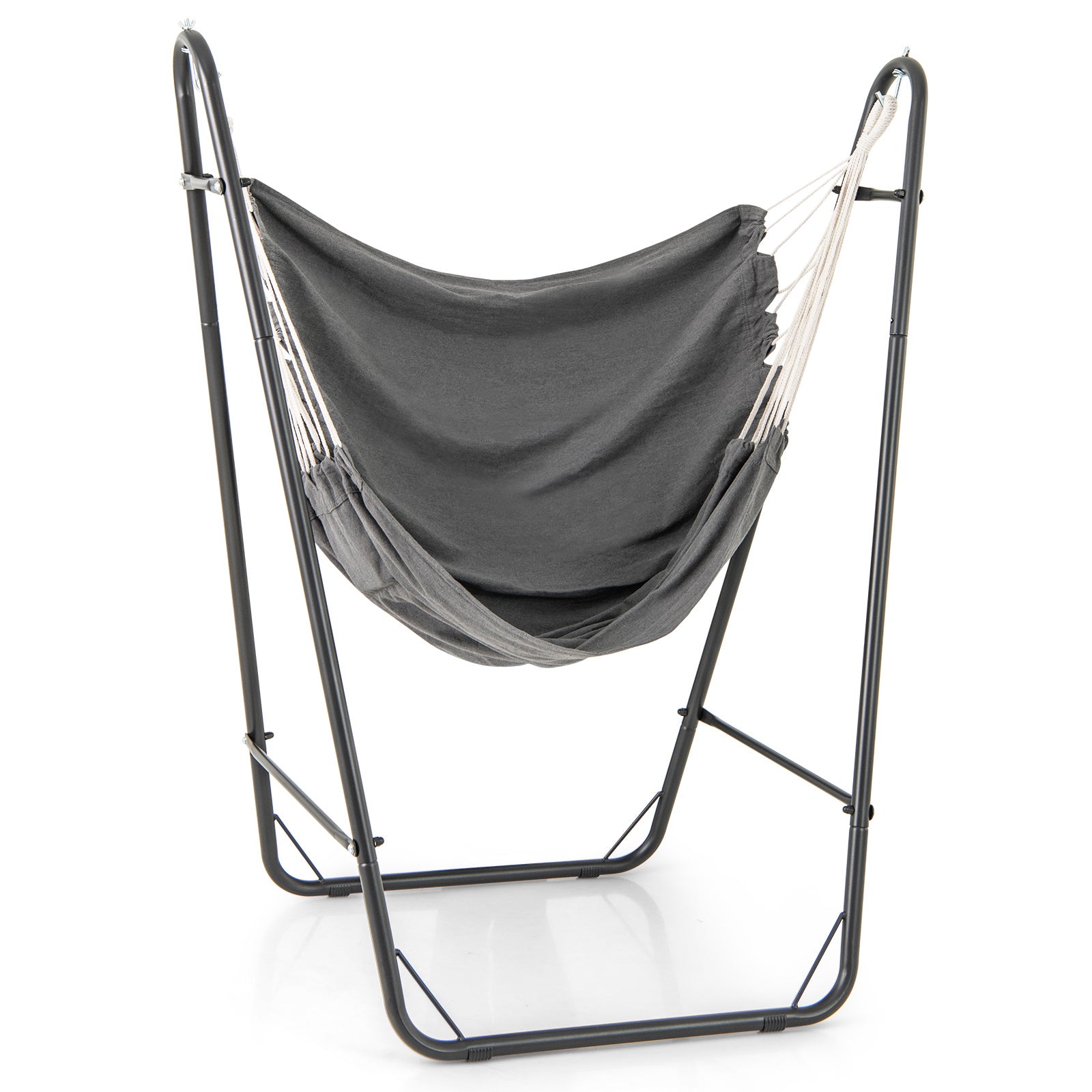 Hammock Chair with Stand and Side Pocket for Living Room Patio and Yard-Dark Grey