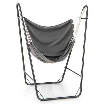 Hammock Chair with Stand and Side Pocket for Living Room Patio and Yard-Dark Grey