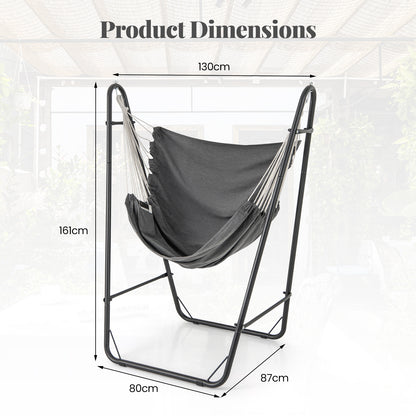 Hammock Chair with Stand and Side Pocket for Living Room Patio and Yard-Dark Grey