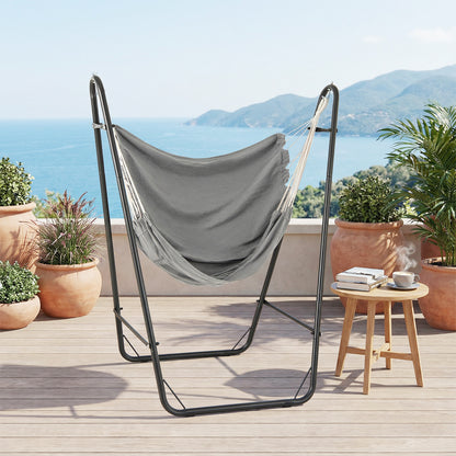Hammock Chair with Stand and Side Pocket for Living Room Patio and Yard-Grey