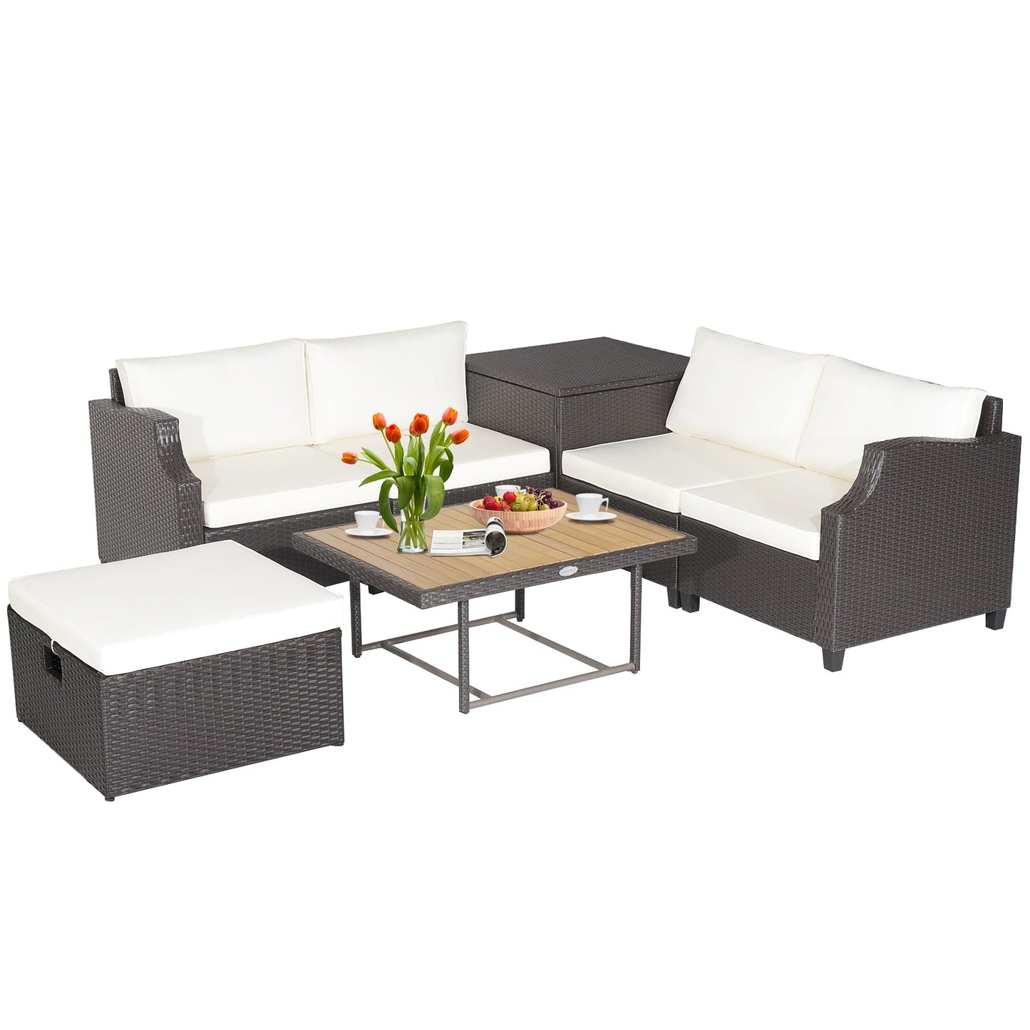 7 Pieces Patio Outdoor Hand-Woven PE Wicker Furniture Set-Off White