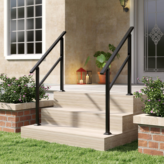 Handrail for Outdoor Steps Fits 0-2/3/4/5/6 Steps with Flexible Angle Adjustment-3 step