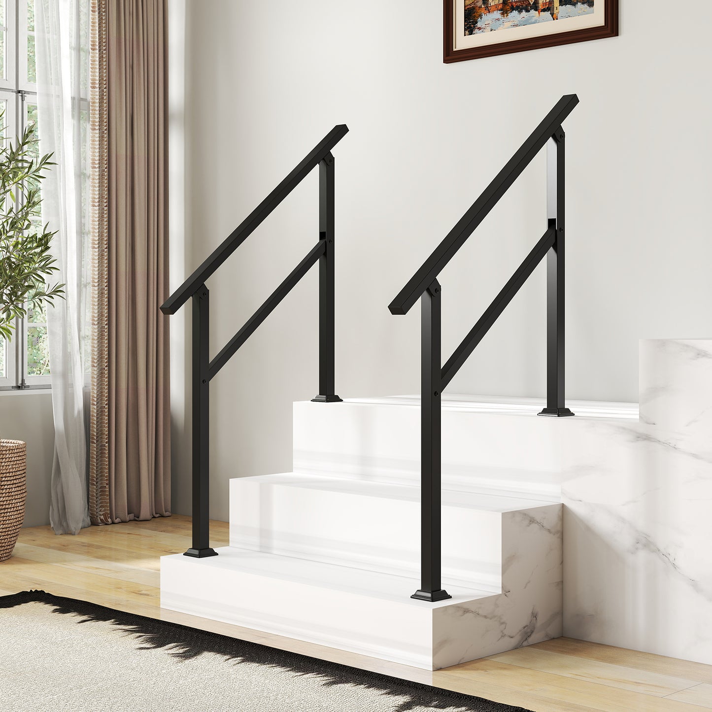 Handrail for Outdoor Steps Fits 0-2/3/4/5/6 Steps with Flexible Angle Adjustment-3 step