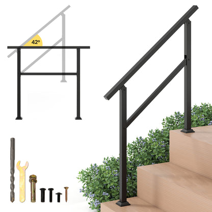 Handrail for Outdoor Steps Fits 0-2/3/4/5/6 Steps with Flexible Angle Adjustment-3 step