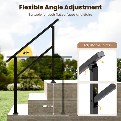 Handrail for Outdoor Steps Fits 0-2/3/4/5/6 Steps with Flexible Angle Adjustment-3 step
