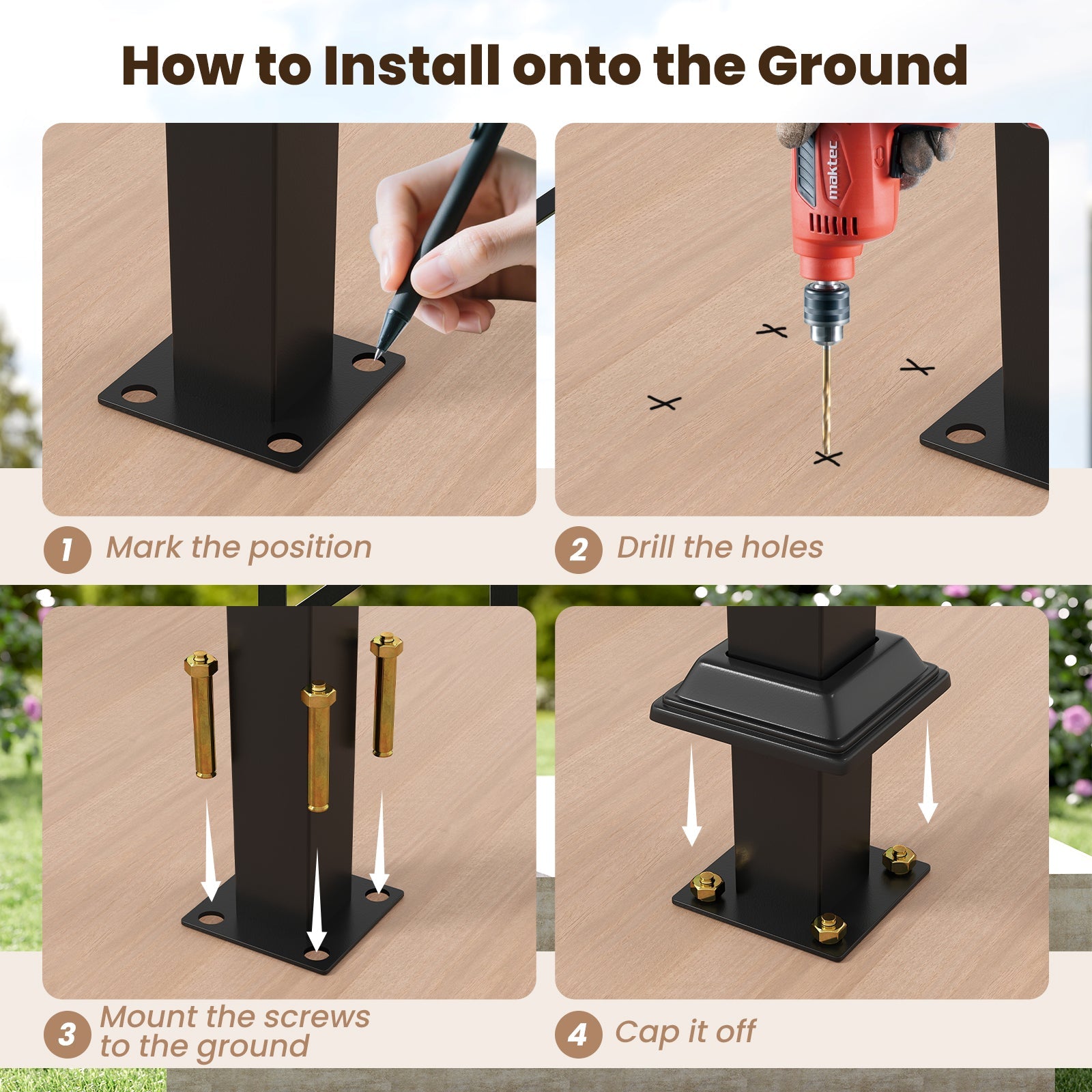 Handrail for Outdoor Steps Fits 0-2/3/4/5/6 Steps with Flexible Angle Adjustment-4 step