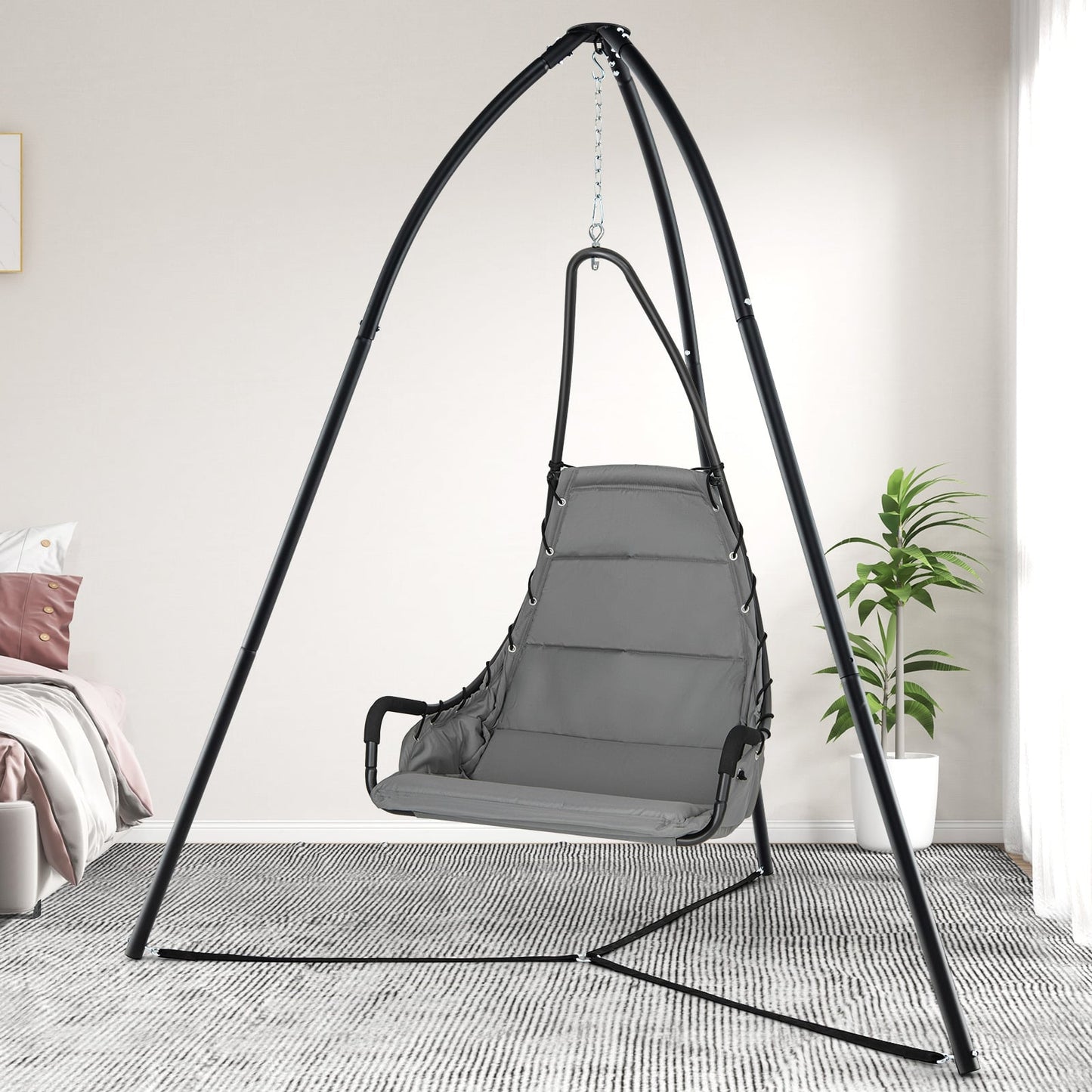 Hanging Chair Stand with Hanging Chain for Lounger Saucer-Black